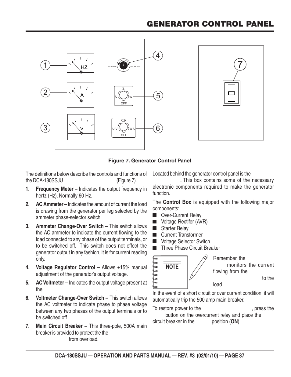 Generator control panel | Multiquip 60Hz Generator DCA180SSJU User Manual | Page 37 / 106