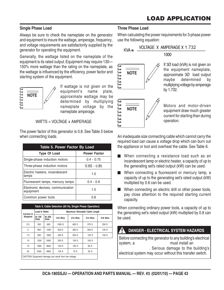 Load application | Multiquip 60Hz Generator DCA180SSJU User Manual | Page 43 / 106