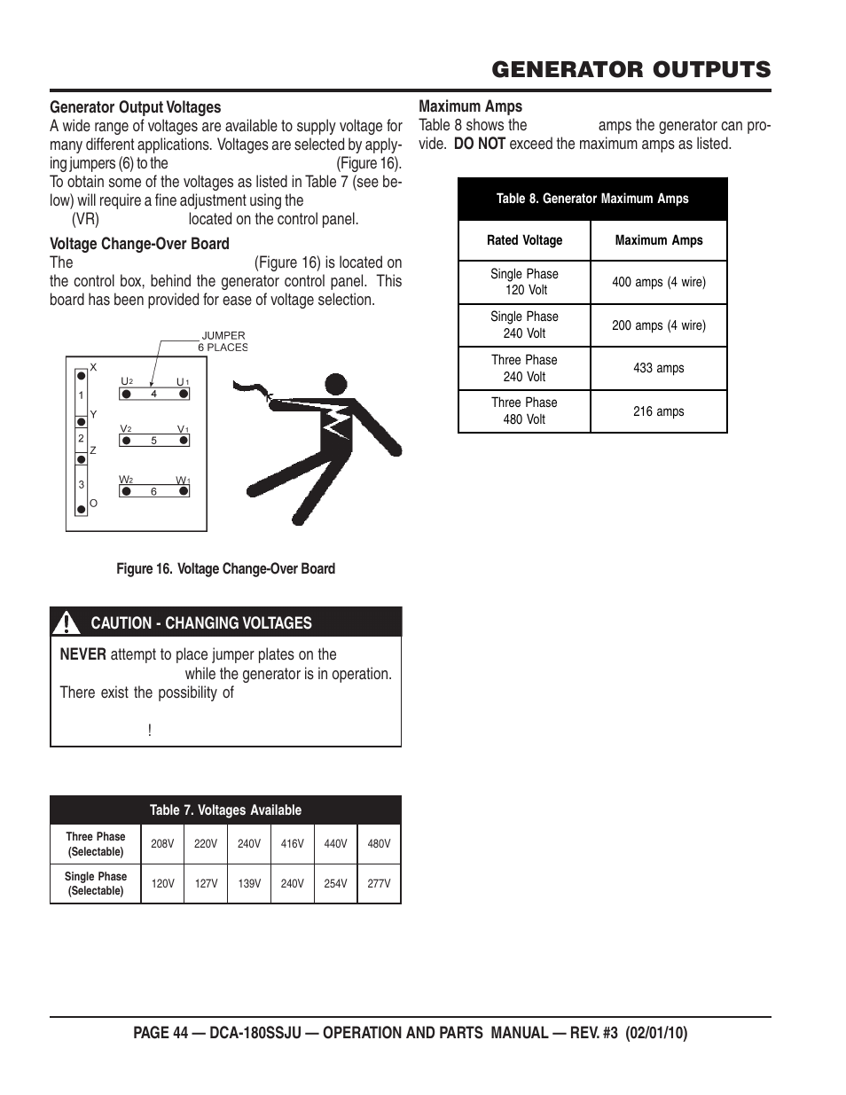 Generator outputs | Multiquip 60Hz Generator DCA180SSJU User Manual | Page 44 / 106