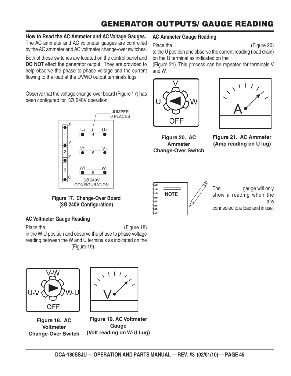 Generator outputs/ gauge reading | Multiquip 60Hz Generator DCA180SSJU User Manual | Page 45 / 106