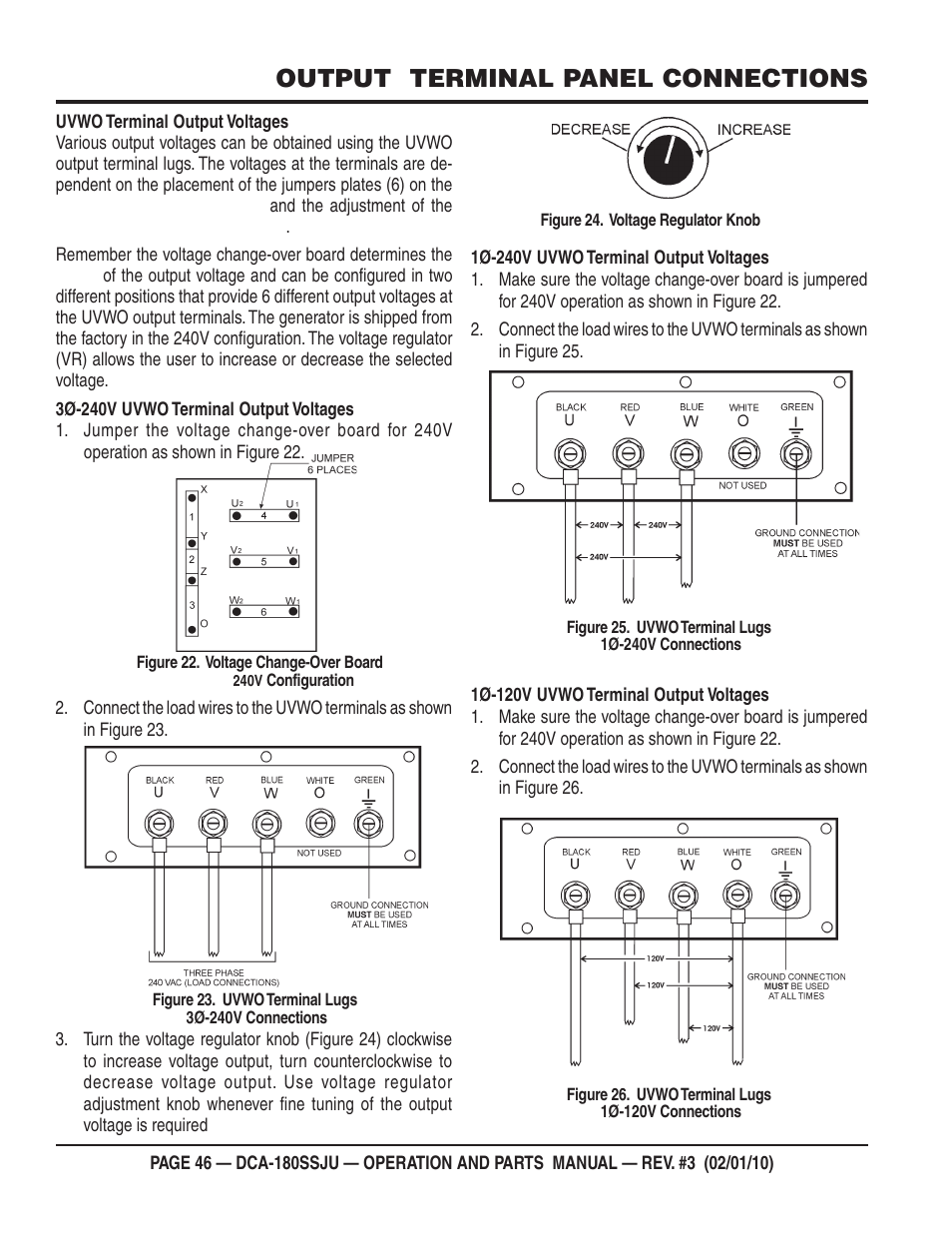 Output terminal panel connections | Multiquip 60Hz Generator DCA180SSJU User Manual | Page 46 / 106