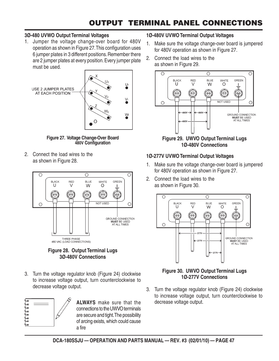 Output terminal panel connections | Multiquip 60Hz Generator DCA180SSJU User Manual | Page 47 / 106