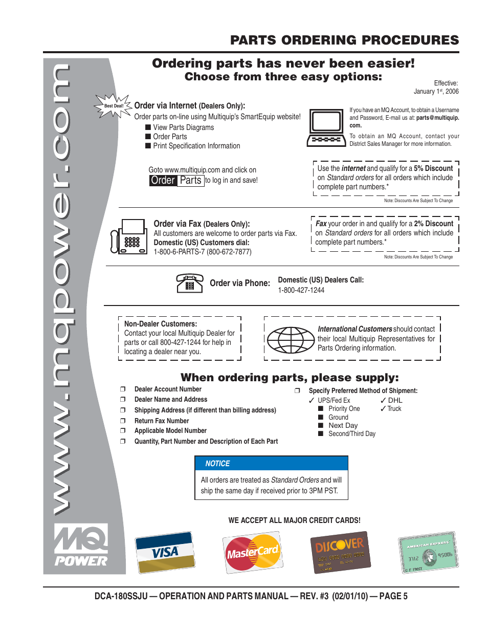 Parts ordering procedures, Ordering parts has never been easier | Multiquip 60Hz Generator DCA180SSJU User Manual | Page 5 / 106