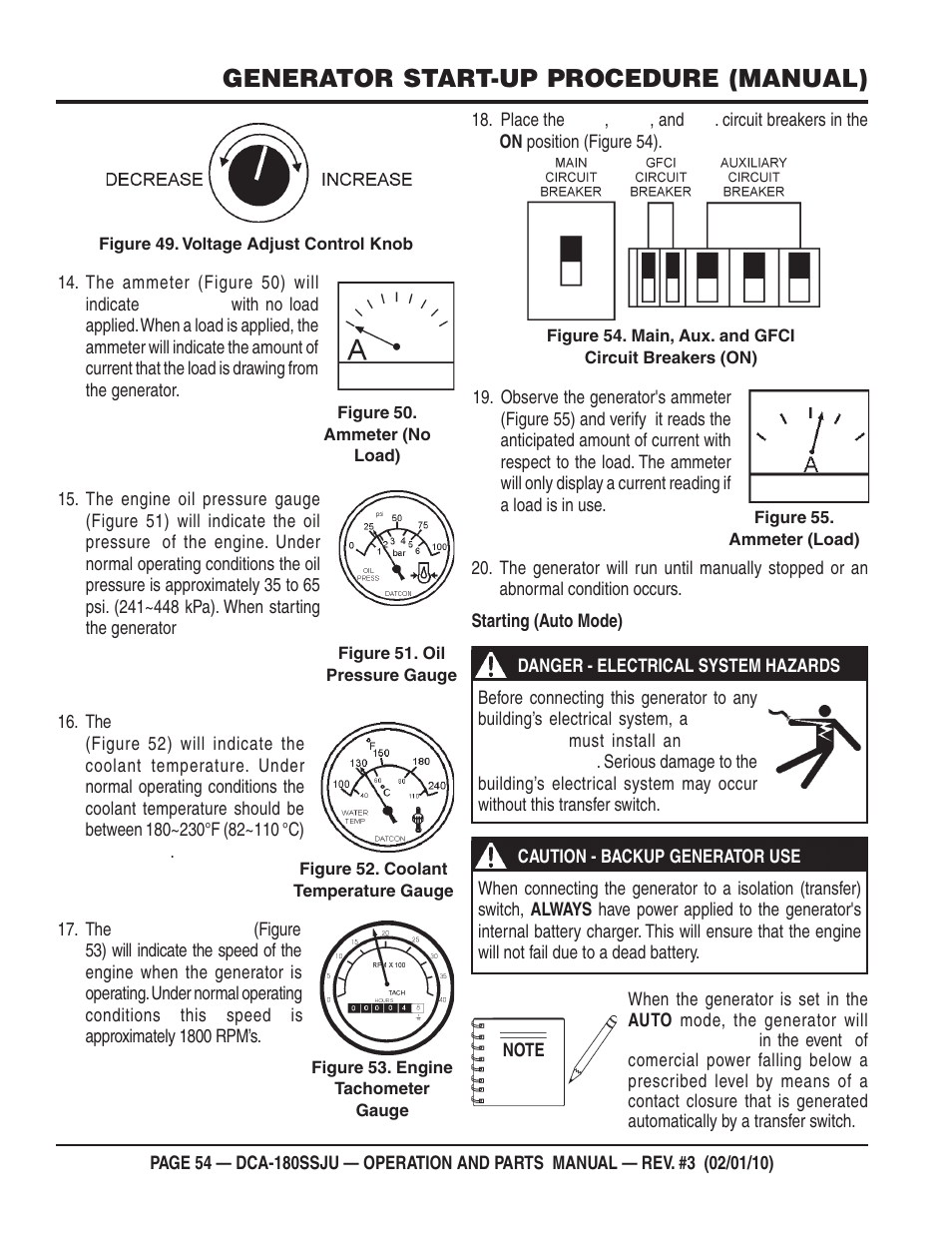 Generator start-up procedure (manual) | Multiquip 60Hz Generator DCA180SSJU User Manual | Page 54 / 106