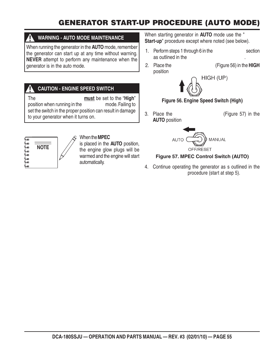 Generator start-up procedure (auto mode) | Multiquip 60Hz Generator DCA180SSJU User Manual | Page 55 / 106