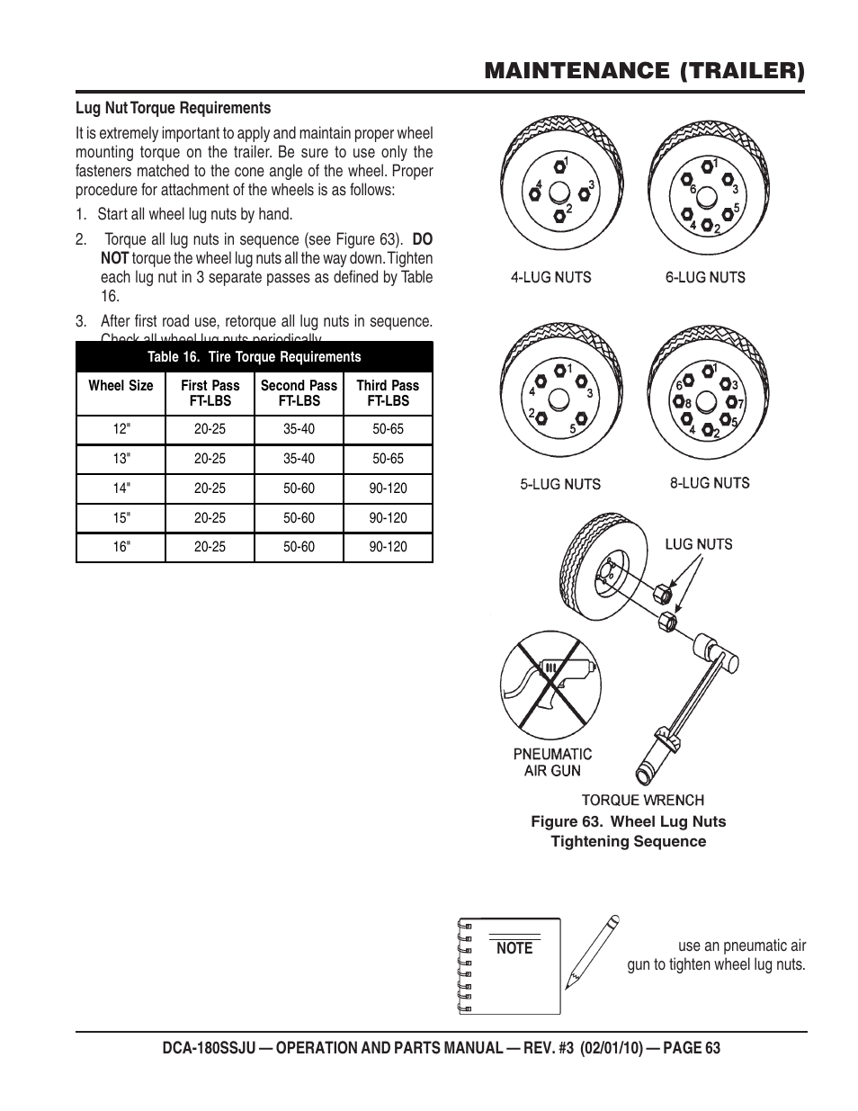 Maintenance (trailer) | Multiquip 60Hz Generator DCA180SSJU User Manual | Page 63 / 106