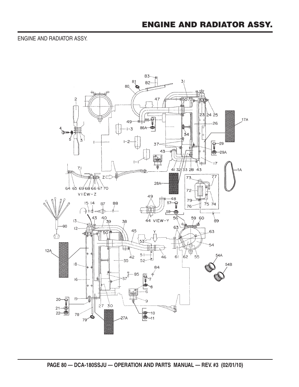 Engine and radiator assy | Multiquip 60Hz Generator DCA180SSJU User Manual | Page 80 / 106