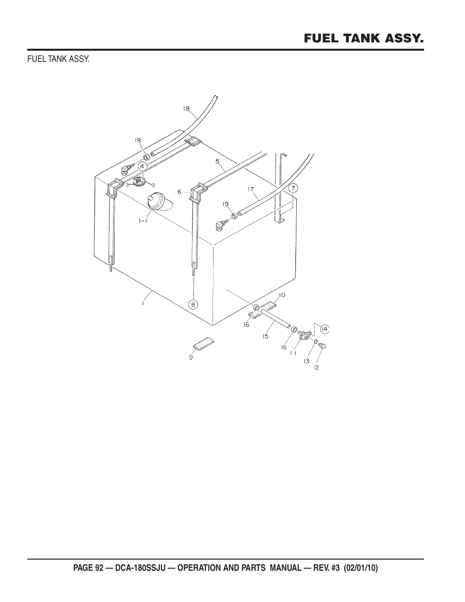 Fuel tank assy | Multiquip 60Hz Generator DCA180SSJU User Manual | Page 92 / 106