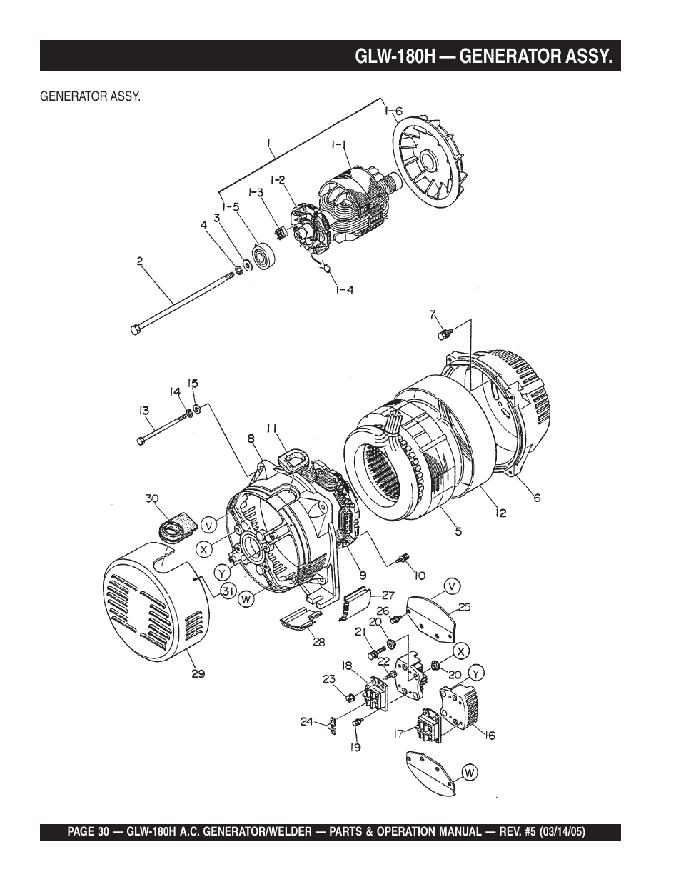 Glw-180h — generator assy | Multiquip A.C. GENERATOR GLW-180H User Manual | Page 30 / 78