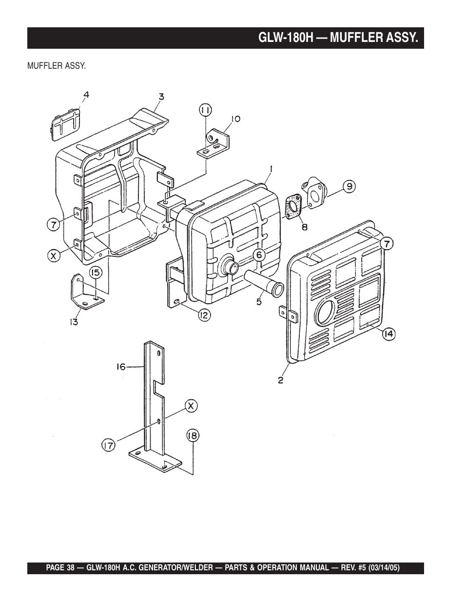 Glw-180h — muffler assy | Multiquip A.C. GENERATOR GLW-180H User Manual | Page 38 / 78