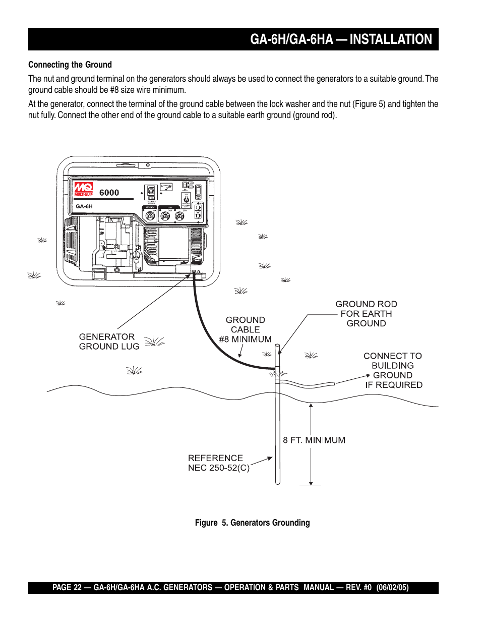 Ga-6h/ga-6ha — installation | Multiquip MQ Multiquip Portable Generators ga-6h User Manual | Page 22 / 84