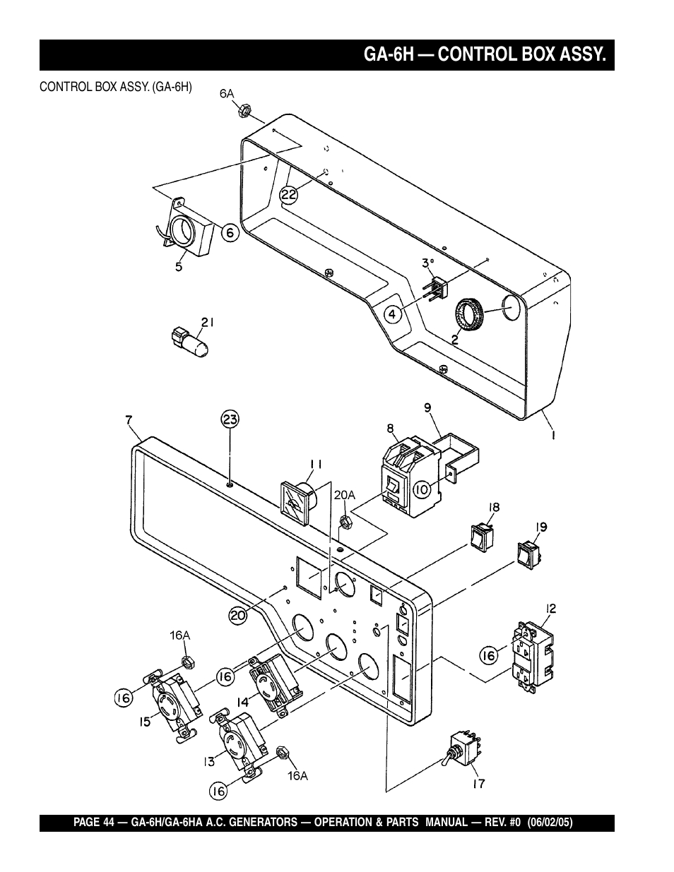 Ga-6h — control box assy | Multiquip MQ Multiquip Portable Generators ga-6h User Manual | Page 44 / 84