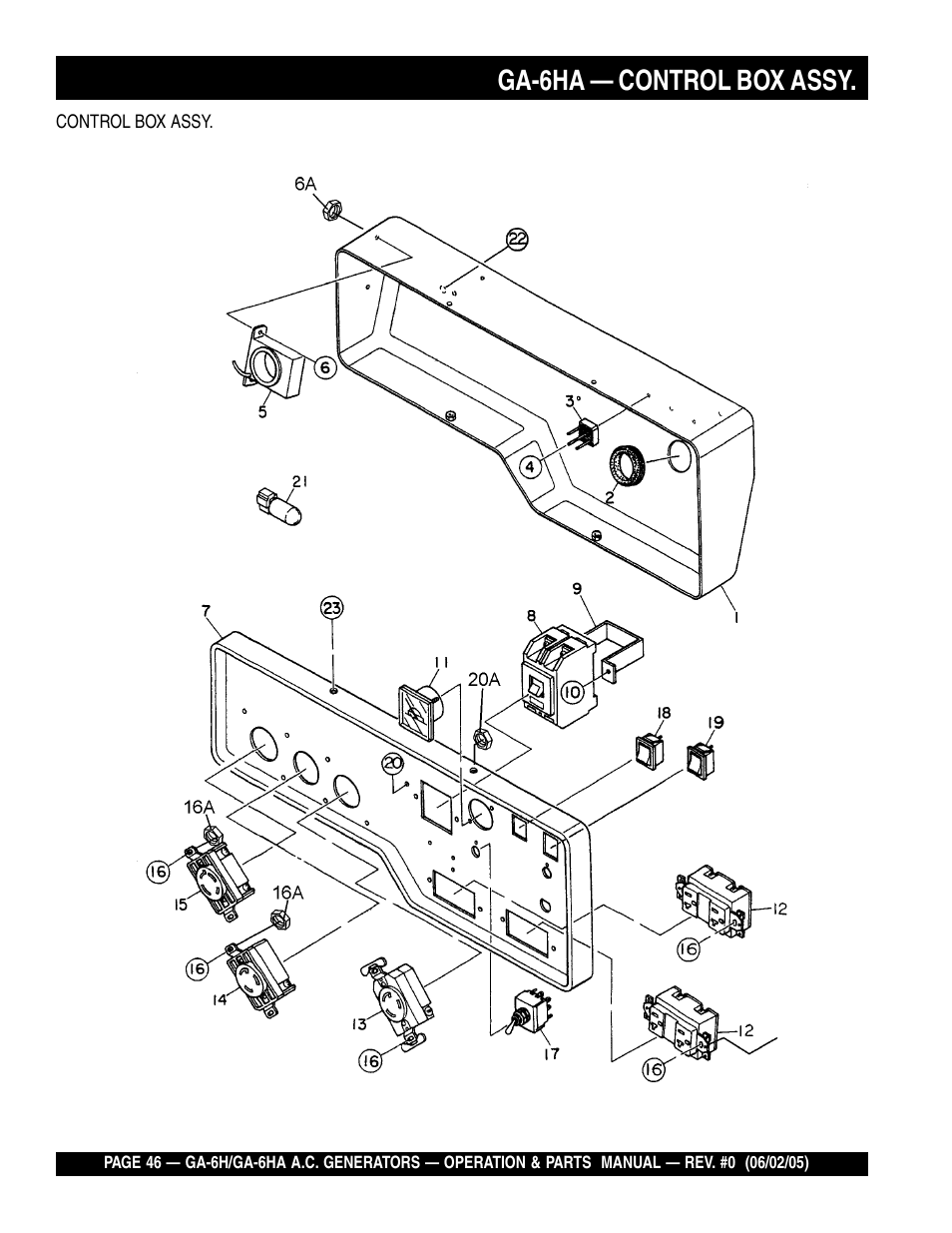 Ga-6ha — control box assy | Multiquip MQ Multiquip Portable Generators ga-6h User Manual | Page 46 / 84