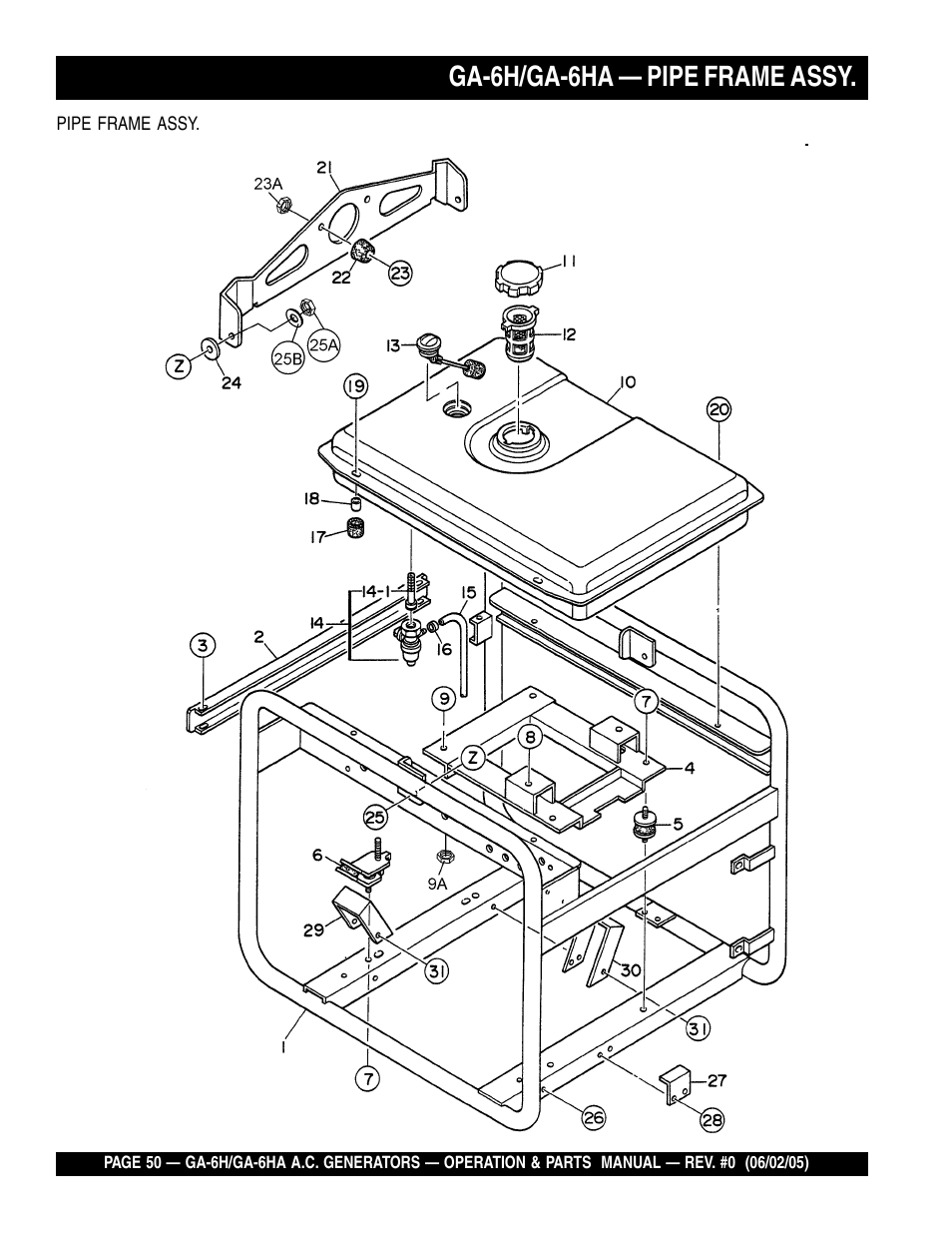 Ga-6h/ga-6ha — pipe frame assy | Multiquip MQ Multiquip Portable Generators ga-6h User Manual | Page 50 / 84