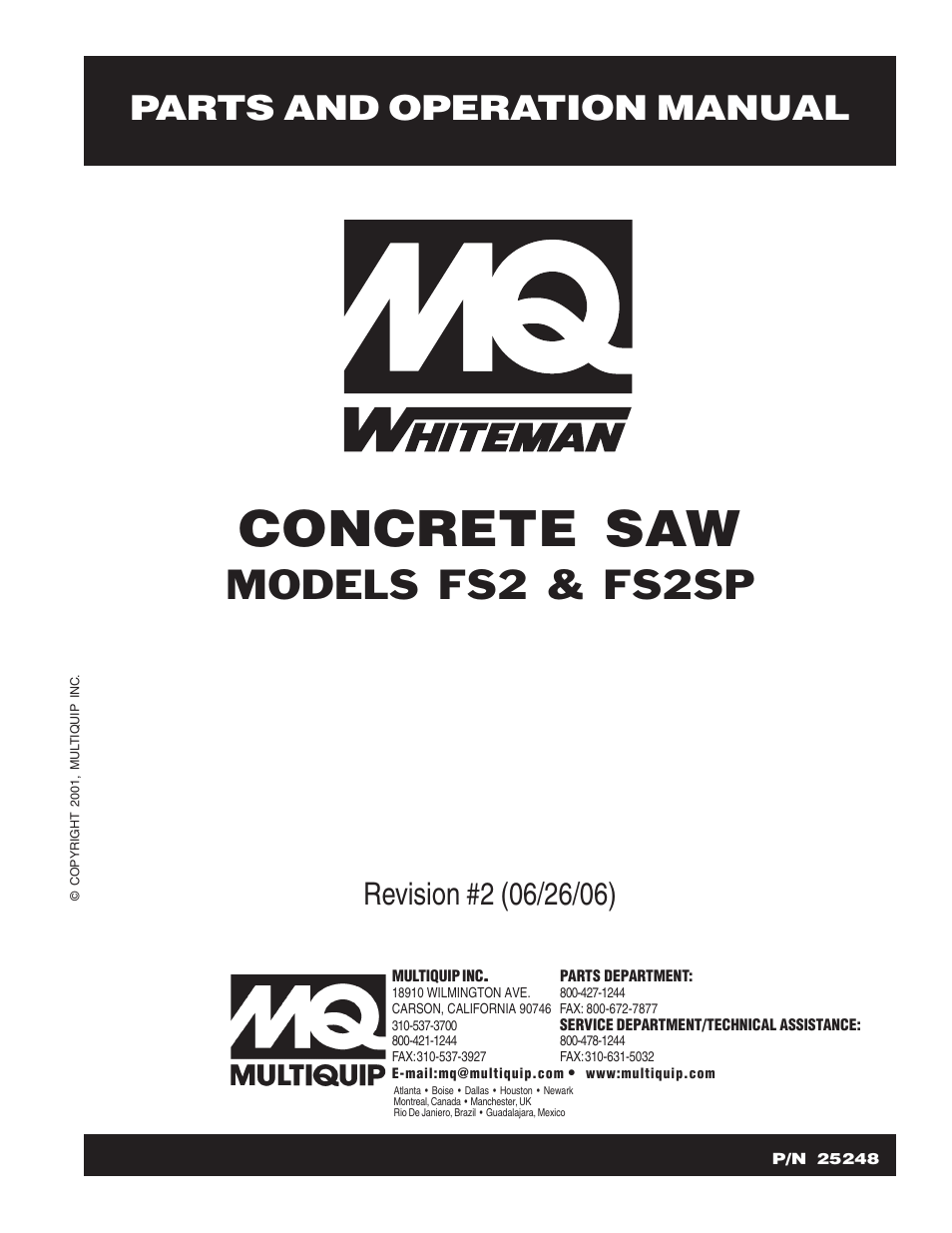 Multiquip Whiteman Concrete Saw FS2 User Manual | 78 pages