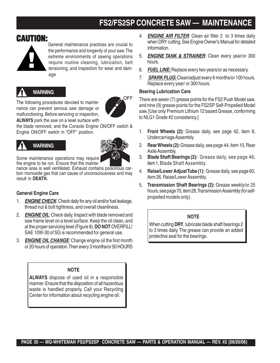Multiquip Whiteman Concrete Saw FS2 User Manual | Page 30 / 78