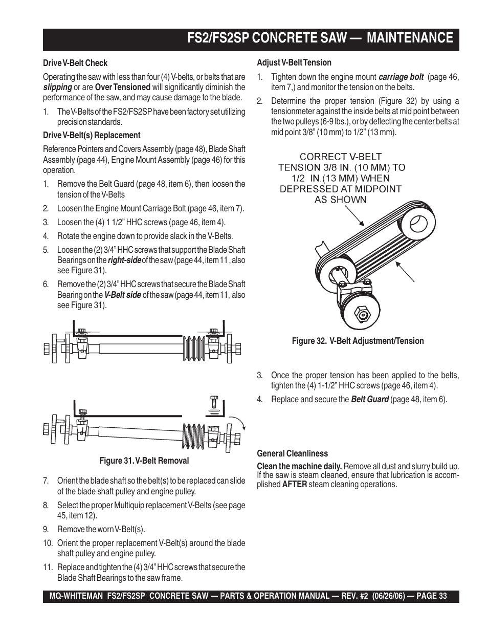 Fs2/fs2sp concrete saw — maintenance | Multiquip Whiteman Concrete Saw FS2 User Manual | Page 33 / 78