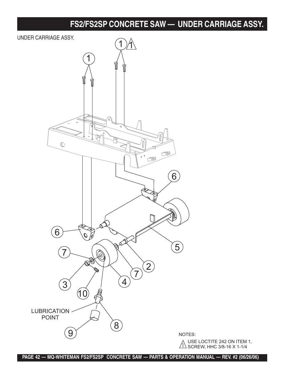 Fs2/fs2sp concrete saw — under carriage assy | Multiquip Whiteman Concrete Saw FS2 User Manual | Page 42 / 78
