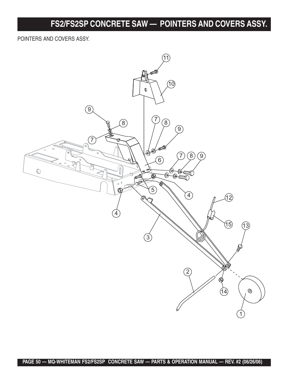 Fs2/fs2sp concrete saw — pointers and covers assy | Multiquip Whiteman Concrete Saw FS2 User Manual | Page 50 / 78