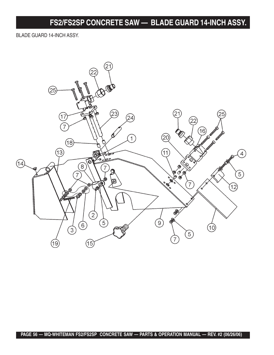 Fs2/fs2sp concrete saw — blade guard 14-inch assy | Multiquip Whiteman Concrete Saw FS2 User Manual | Page 56 / 78