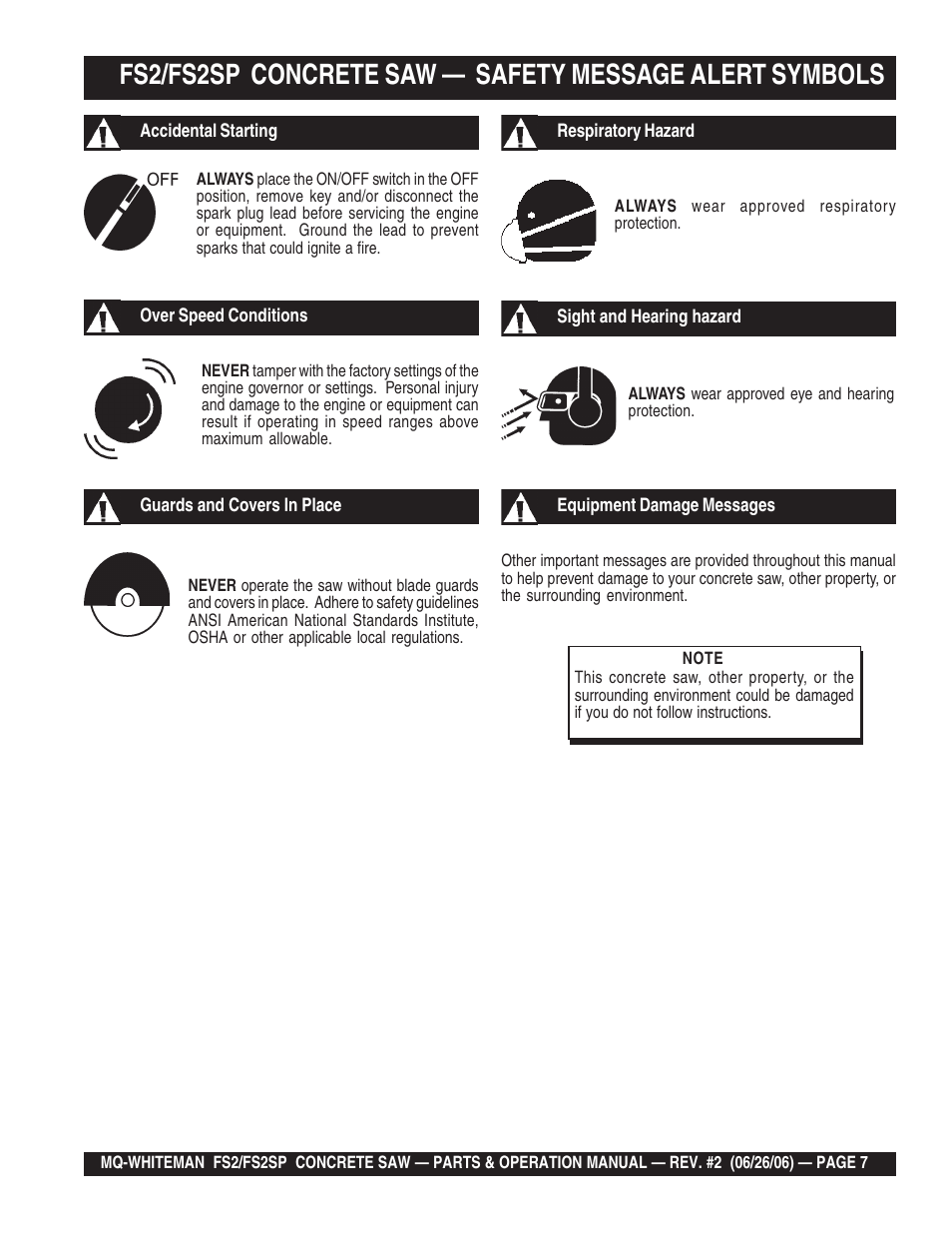 Multiquip Whiteman Concrete Saw FS2 User Manual | Page 7 / 78
