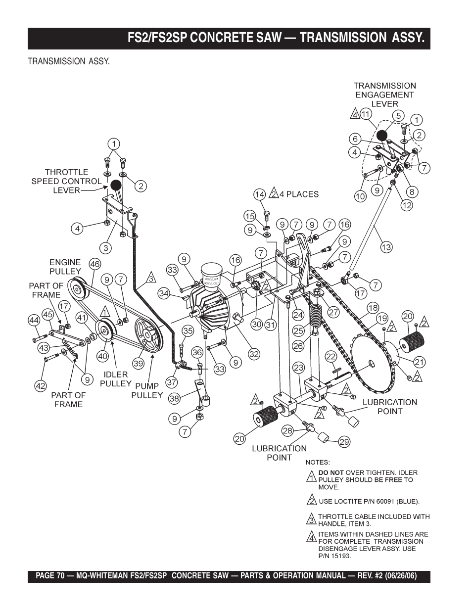 Fs2/fs2sp concrete saw — transmission assy | Multiquip Whiteman Concrete Saw FS2 User Manual | Page 70 / 78