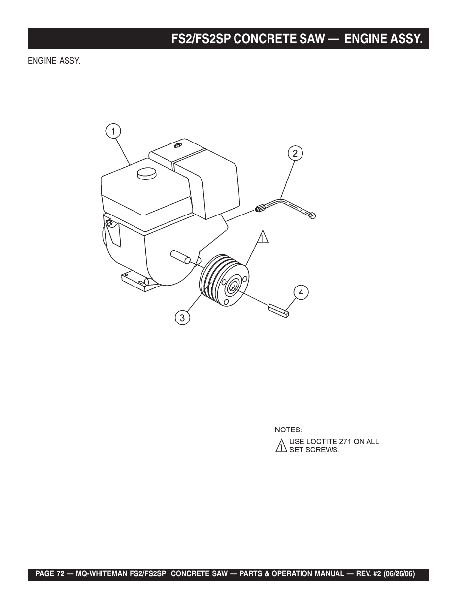 Fs2/fs2sp concrete saw — engine assy | Multiquip Whiteman Concrete Saw FS2 User Manual | Page 72 / 78