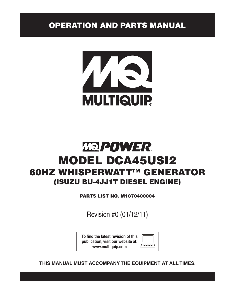 Multiquip 60Hz Whisperwatt Generator DCA45USI2 User Manual | 82 pages