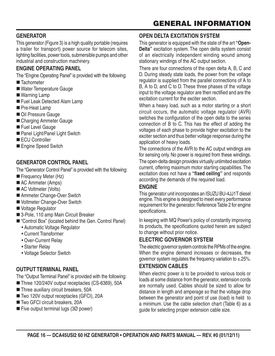 General information | Multiquip 60Hz Whisperwatt Generator DCA45USI2 User Manual | Page 16 / 82