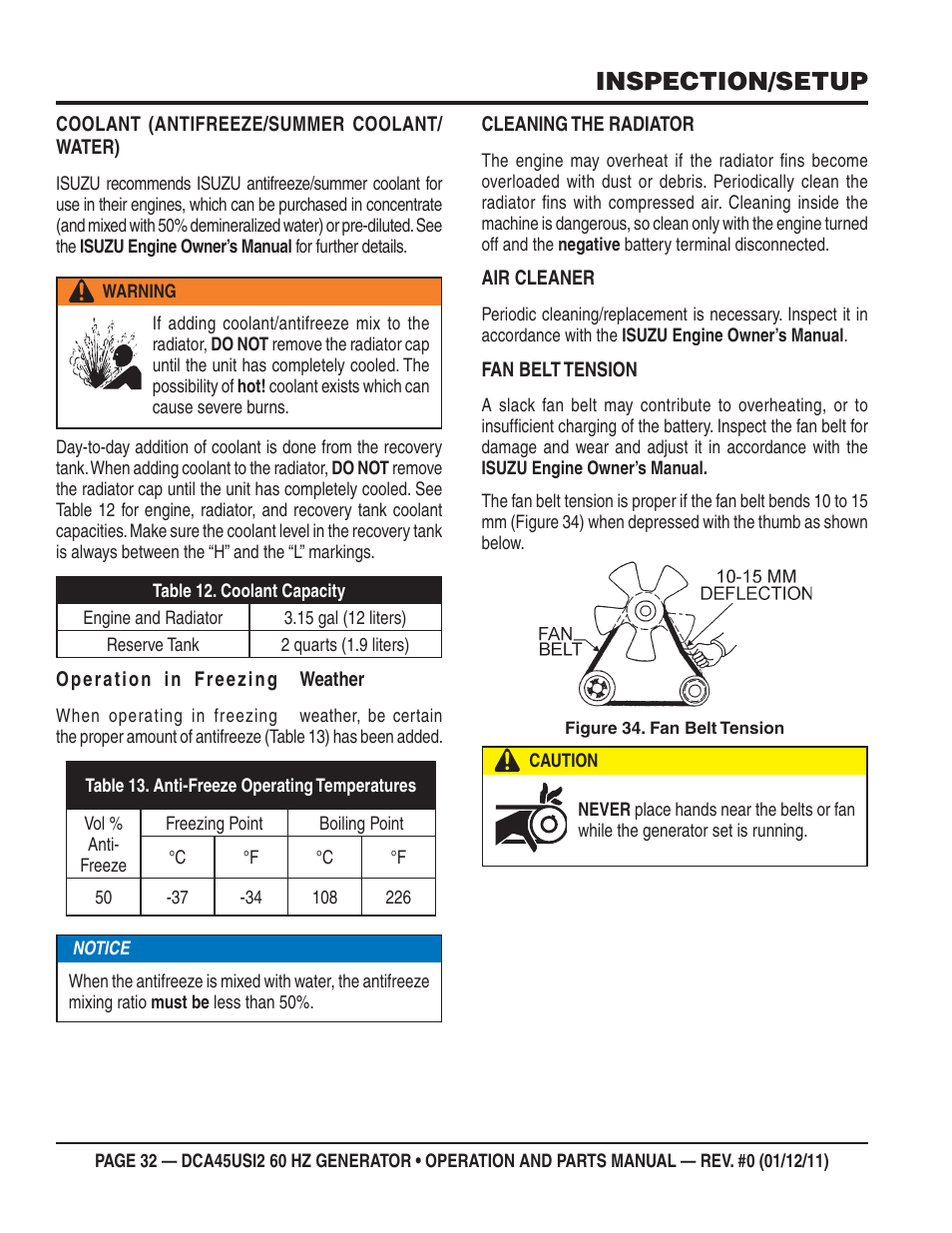Inspection/setup | Multiquip 60Hz Whisperwatt Generator DCA45USI2 User Manual | Page 32 / 82
