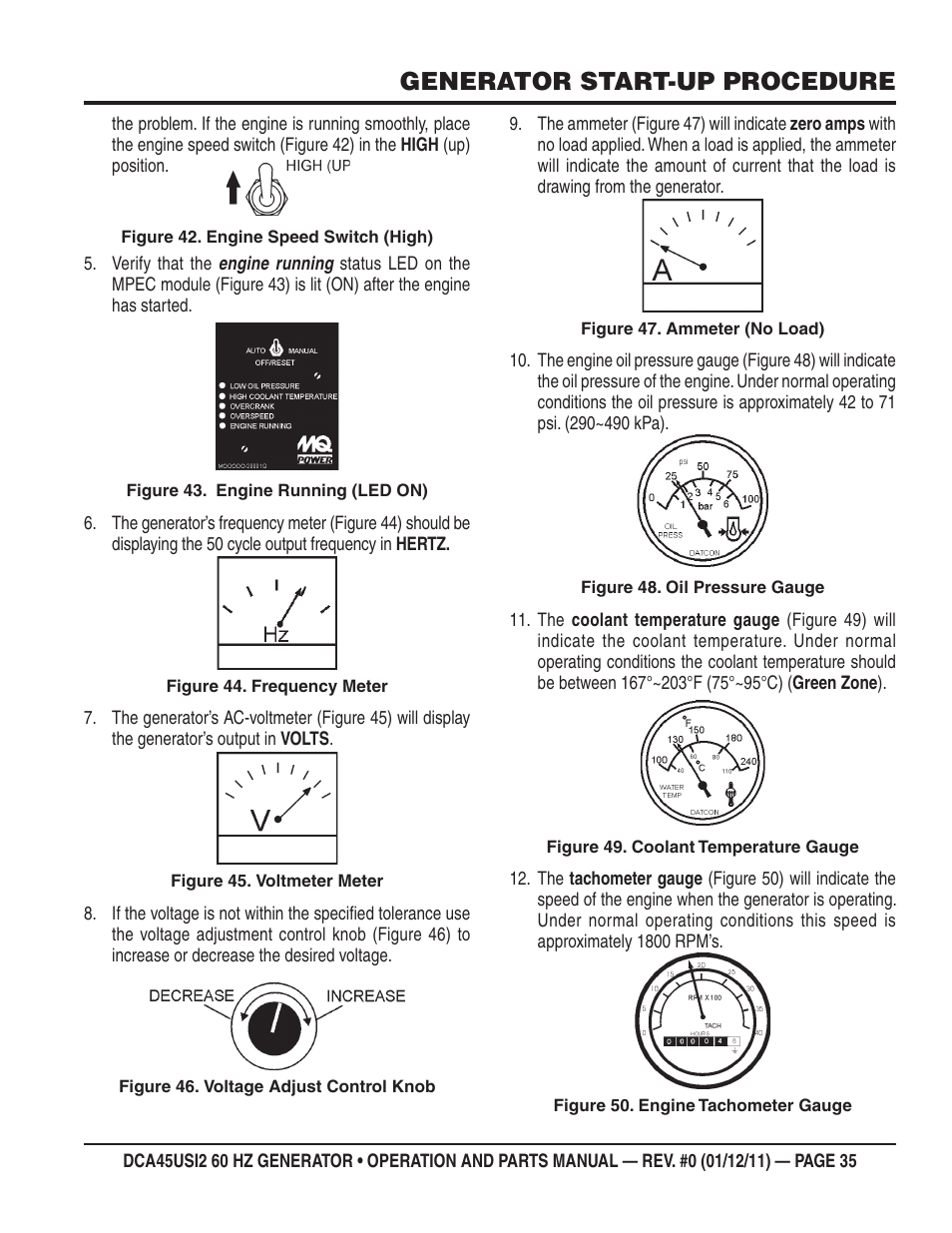 Generator start-up procedure | Multiquip 60Hz Whisperwatt Generator DCA45USI2 User Manual | Page 35 / 82
