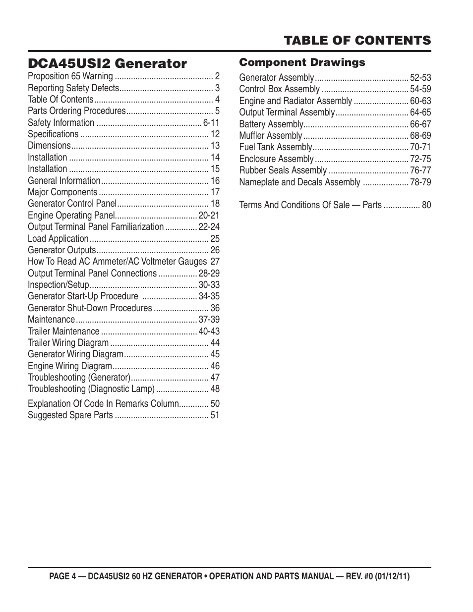 Dca45usi2 generator | Multiquip 60Hz Whisperwatt Generator DCA45USI2 User Manual | Page 4 / 82