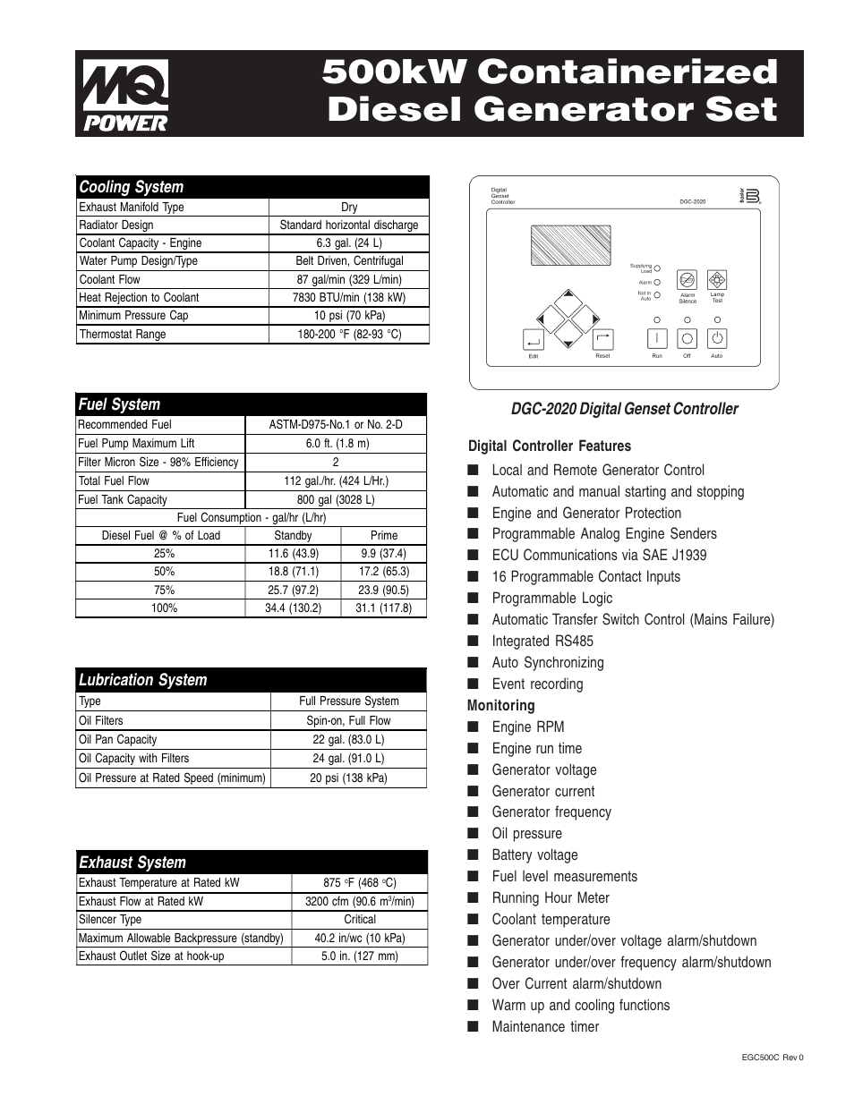 500kw containerized diesel generator set | Multiquip 500kW Containerized Diesel Generator Set EGC-500C User Manual | Page 3 / 4
