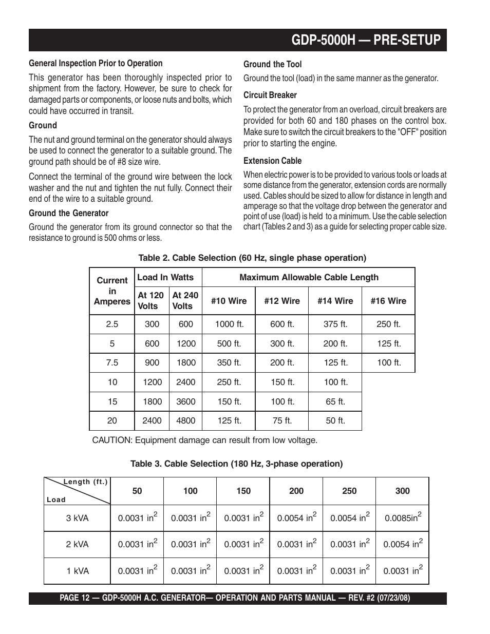 Gdp-5000h — pre-setup | Multiquip High Cycle Generator GBP5000H User Manual | Page 12 / 76