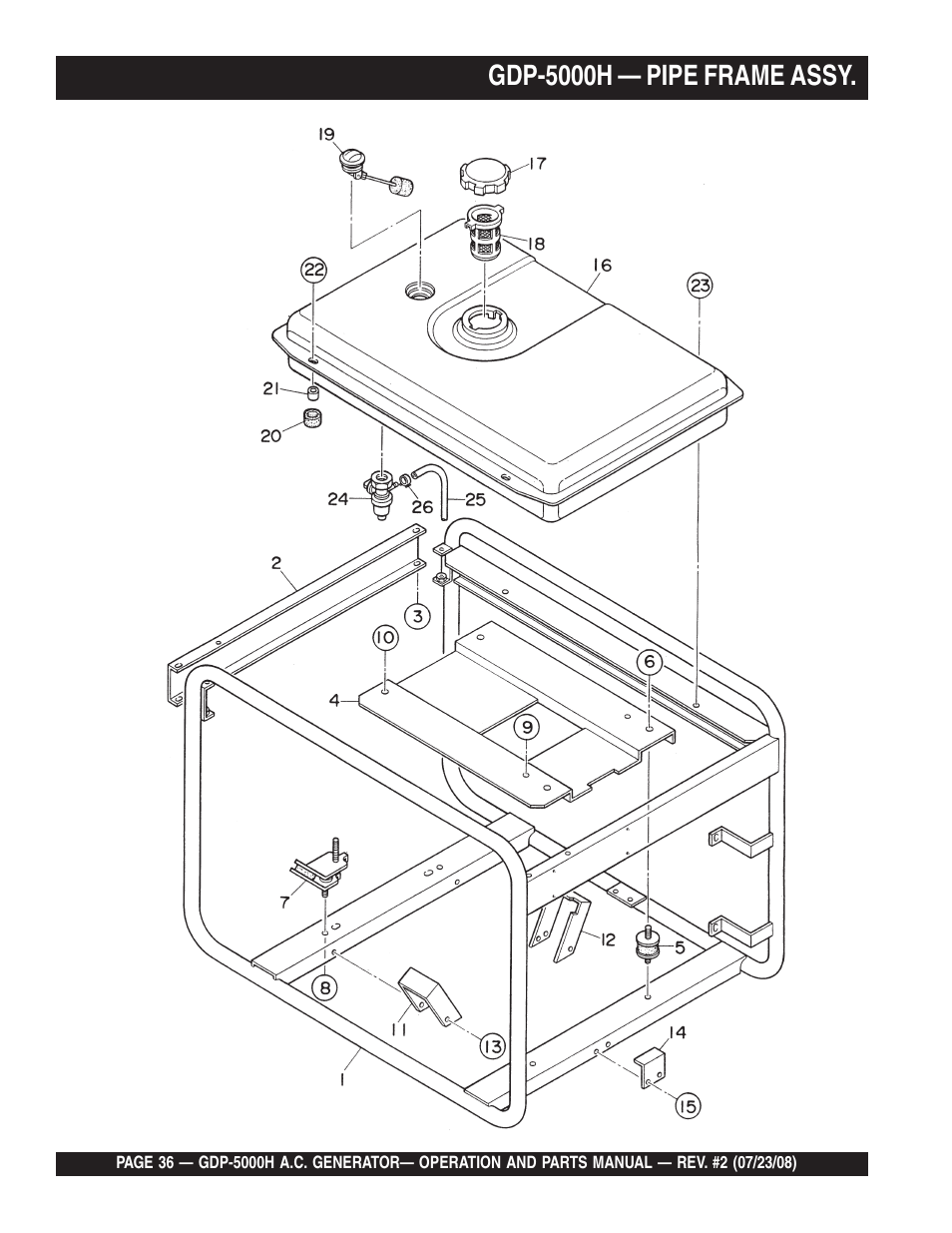 Gdp-5000h — pipe frame assy | Multiquip High Cycle Generator GBP5000H User Manual | Page 36 / 76