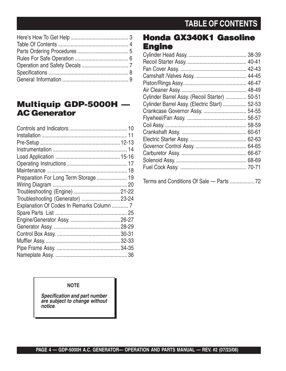 Multiquip High Cycle Generator GBP5000H User Manual | Page 4 / 76