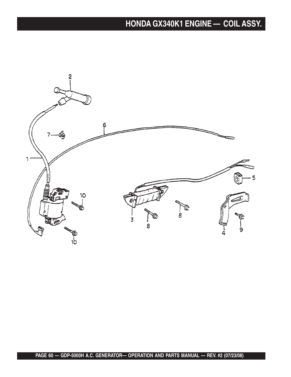 Honda gx340k1 engine — coil assy | Multiquip High Cycle Generator GBP5000H User Manual | Page 60 / 76