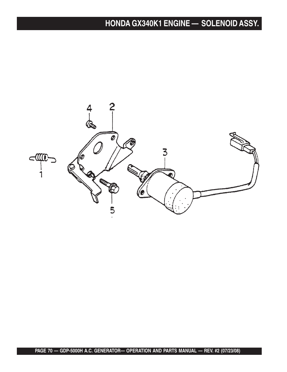 Honda gx340k1 engine — solenoid assy | Multiquip High Cycle Generator GBP5000H User Manual | Page 70 / 76