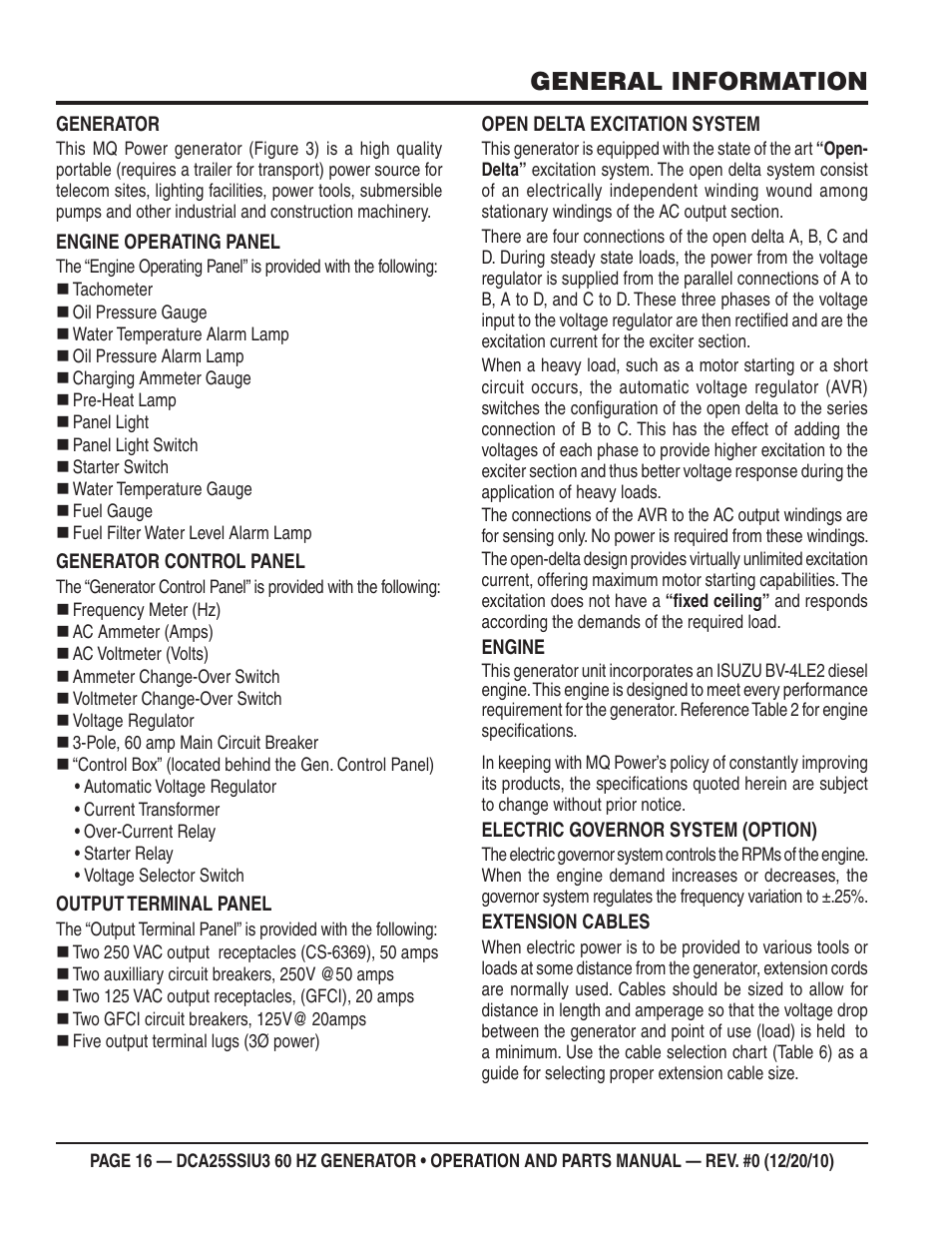 General information | Multiquip 60HZ GENERATOR DCA25SSIU3 User Manual | Page 16 / 76