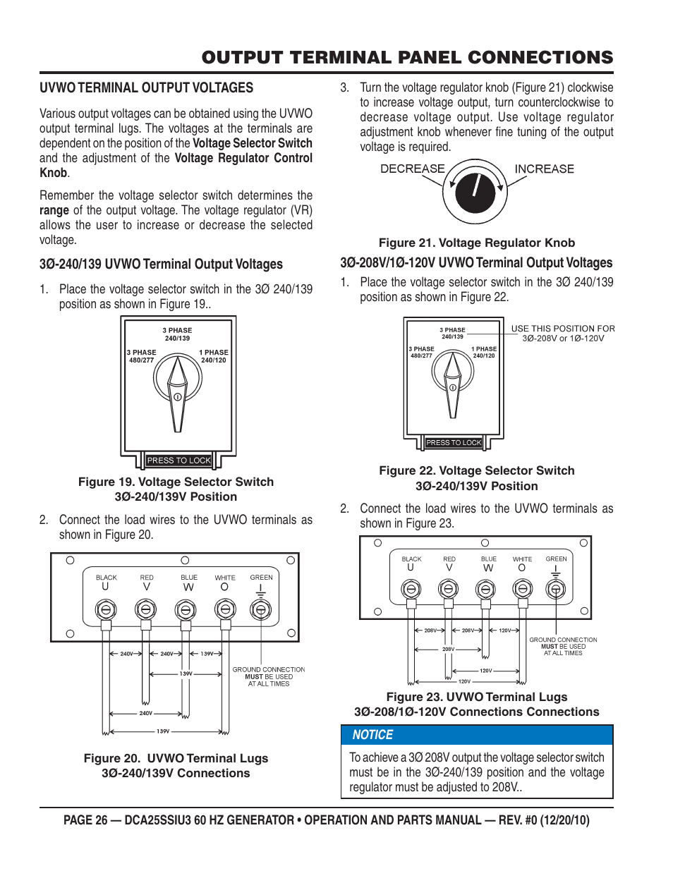 Output terminal panel connections | Multiquip 60HZ GENERATOR DCA25SSIU3 User Manual | Page 26 / 76