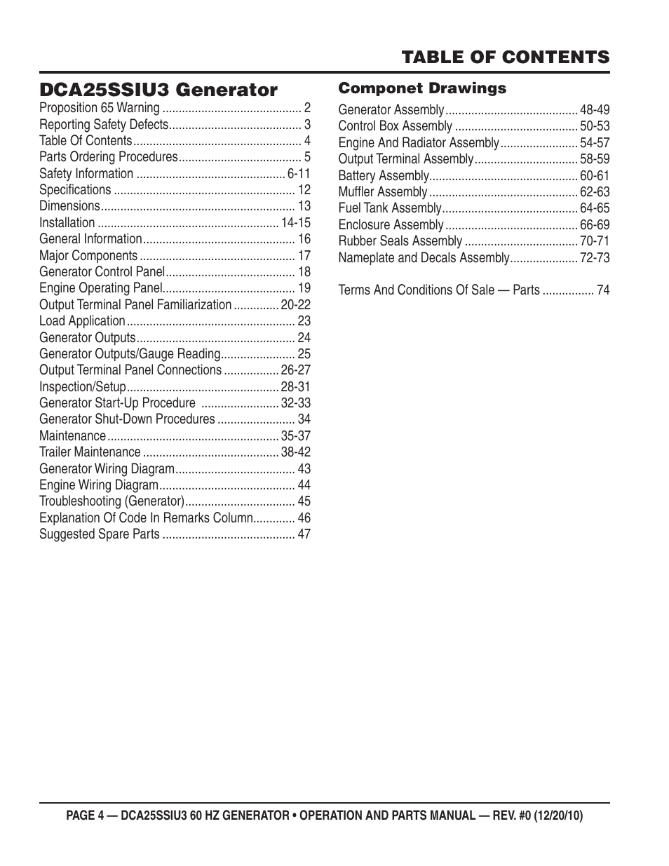Dca25ssiu3 generator | Multiquip 60HZ GENERATOR DCA25SSIU3 User Manual | Page 4 / 76