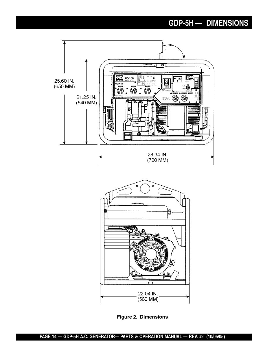 Gdp-5h — dimensions | Multiquip High Cycle Generator GDP-5H User Manual | Page 14 / 82