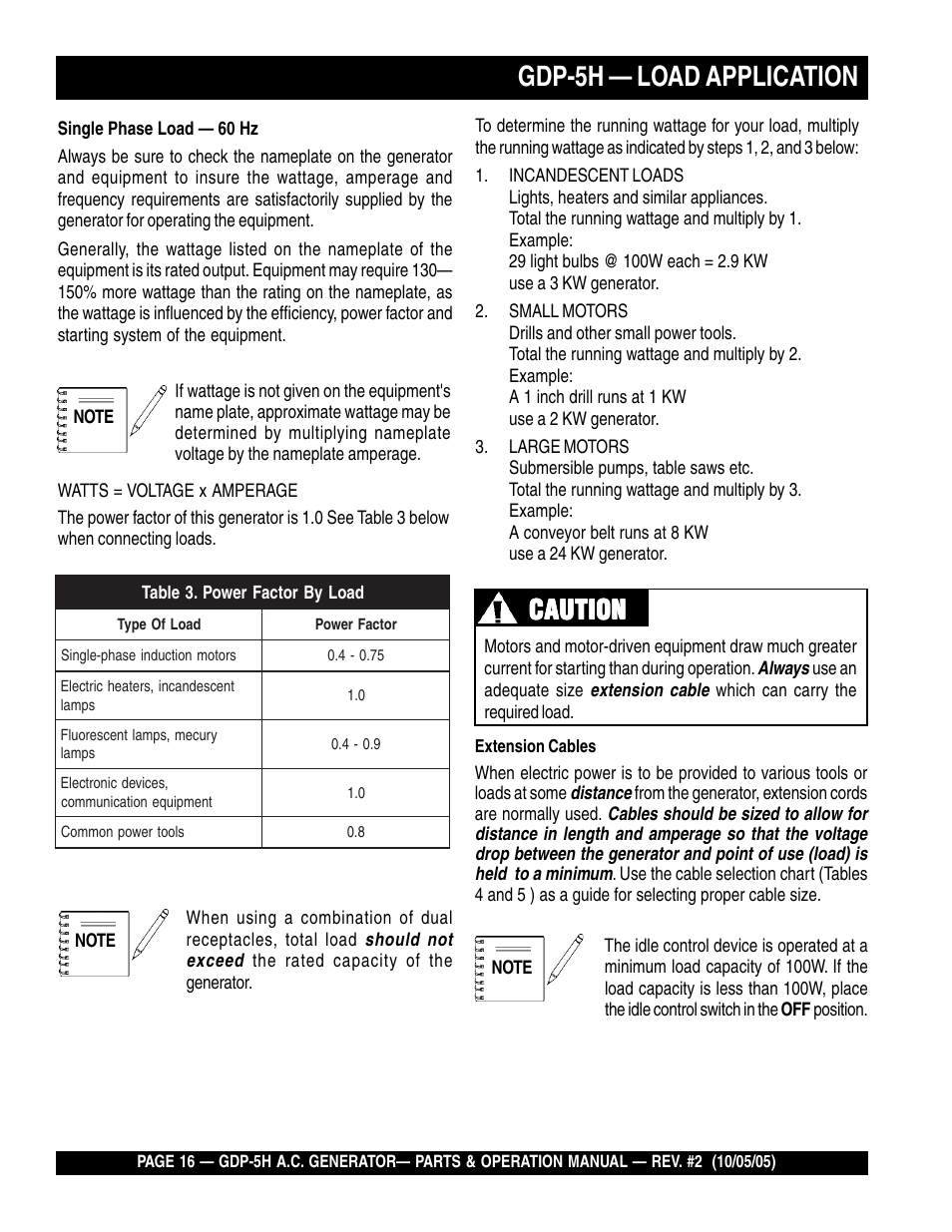 Gdp-5h — load application, Caution | Multiquip High Cycle Generator GDP-5H User Manual | Page 16 / 82