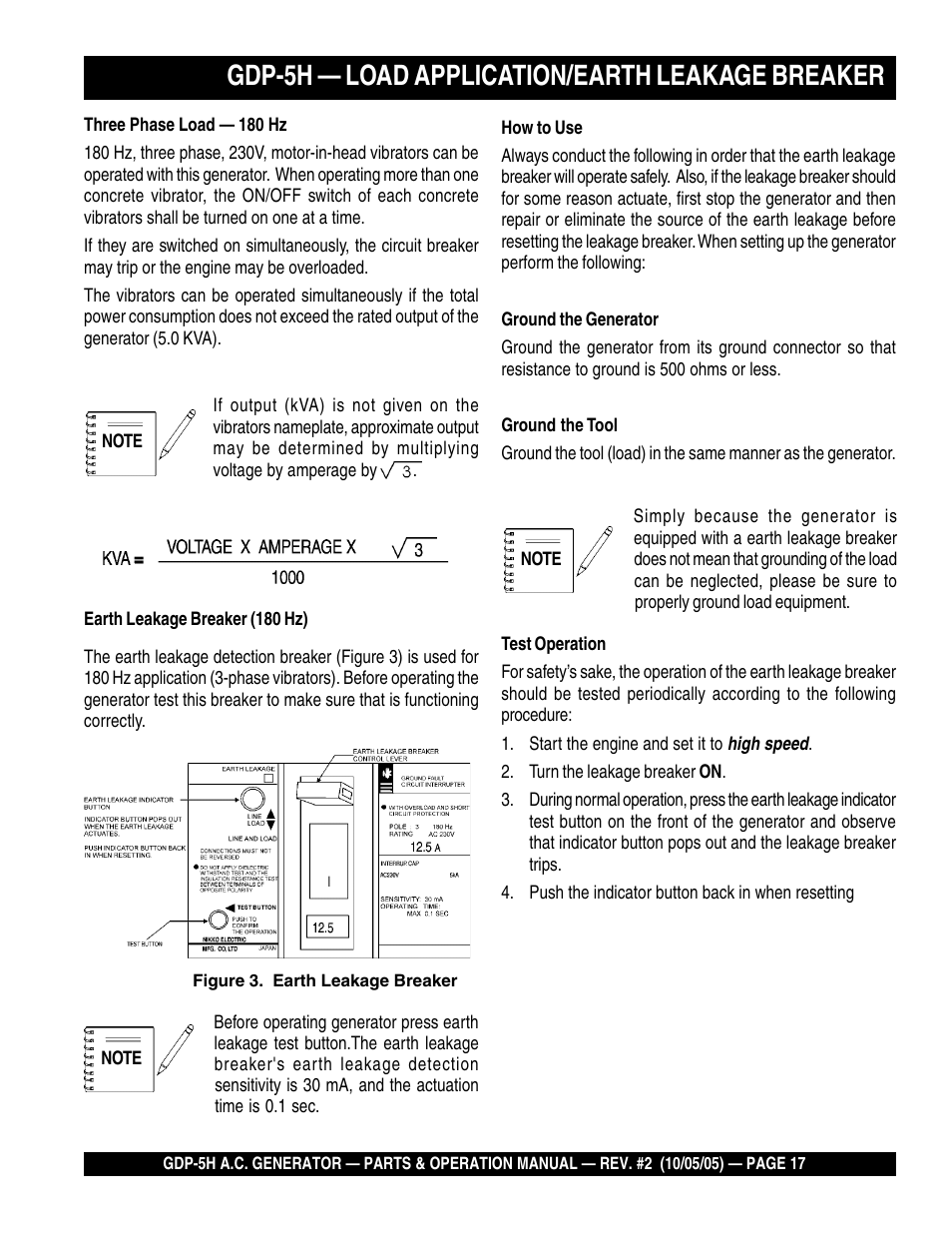 Gdp-5h — load application/earth leakage breaker | Multiquip High Cycle Generator GDP-5H User Manual | Page 17 / 82