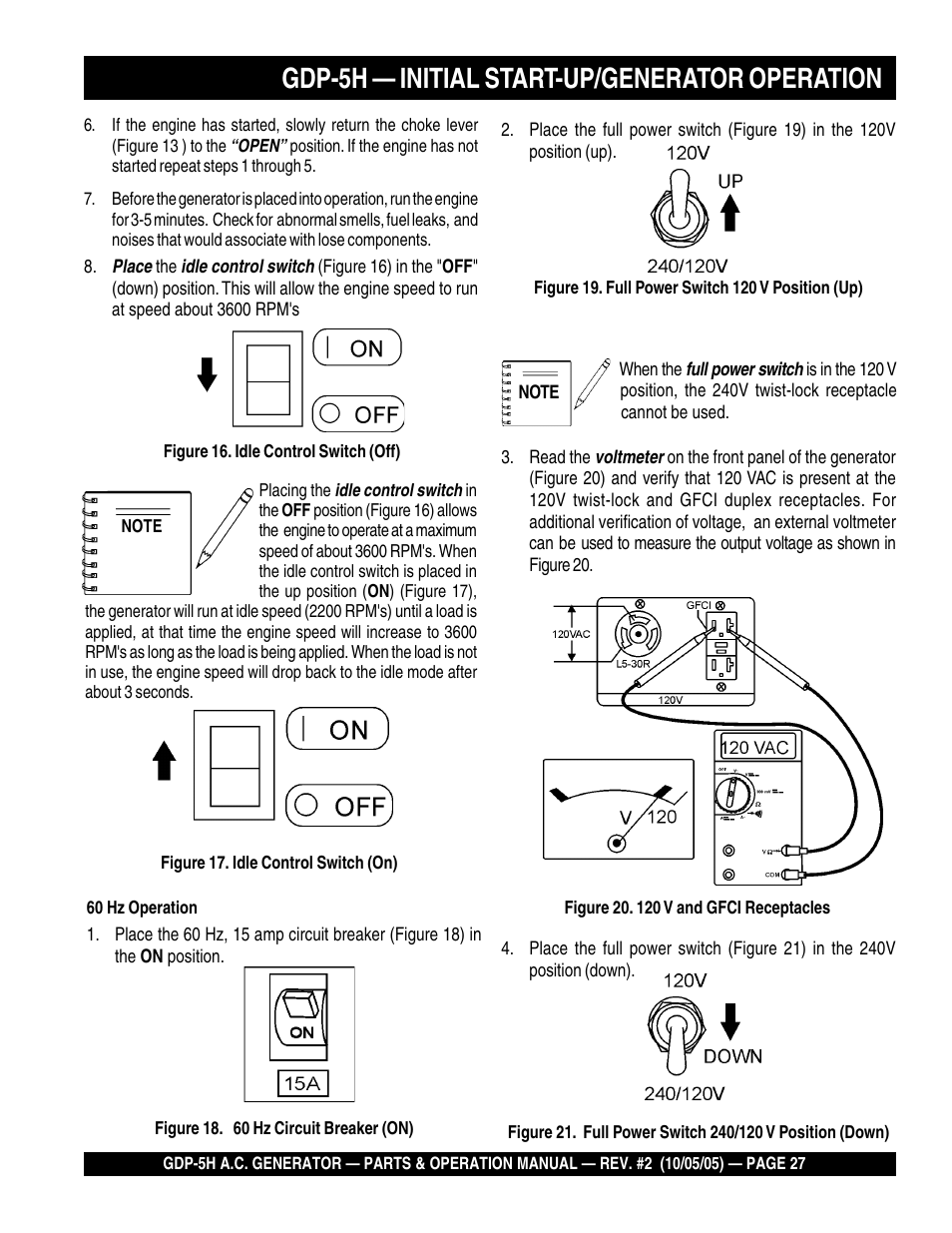 Gdp-5h — initial start-up/generator operation | Multiquip High Cycle Generator GDP-5H User Manual | Page 27 / 82