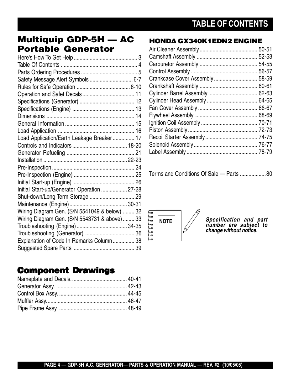 Multiquip High Cycle Generator GDP-5H User Manual | Page 4 / 82