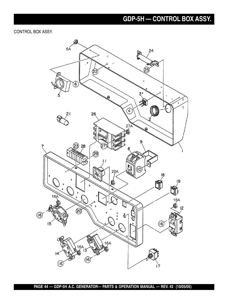 Gdp-5h — control box assy | Multiquip High Cycle Generator GDP-5H User Manual | Page 44 / 82