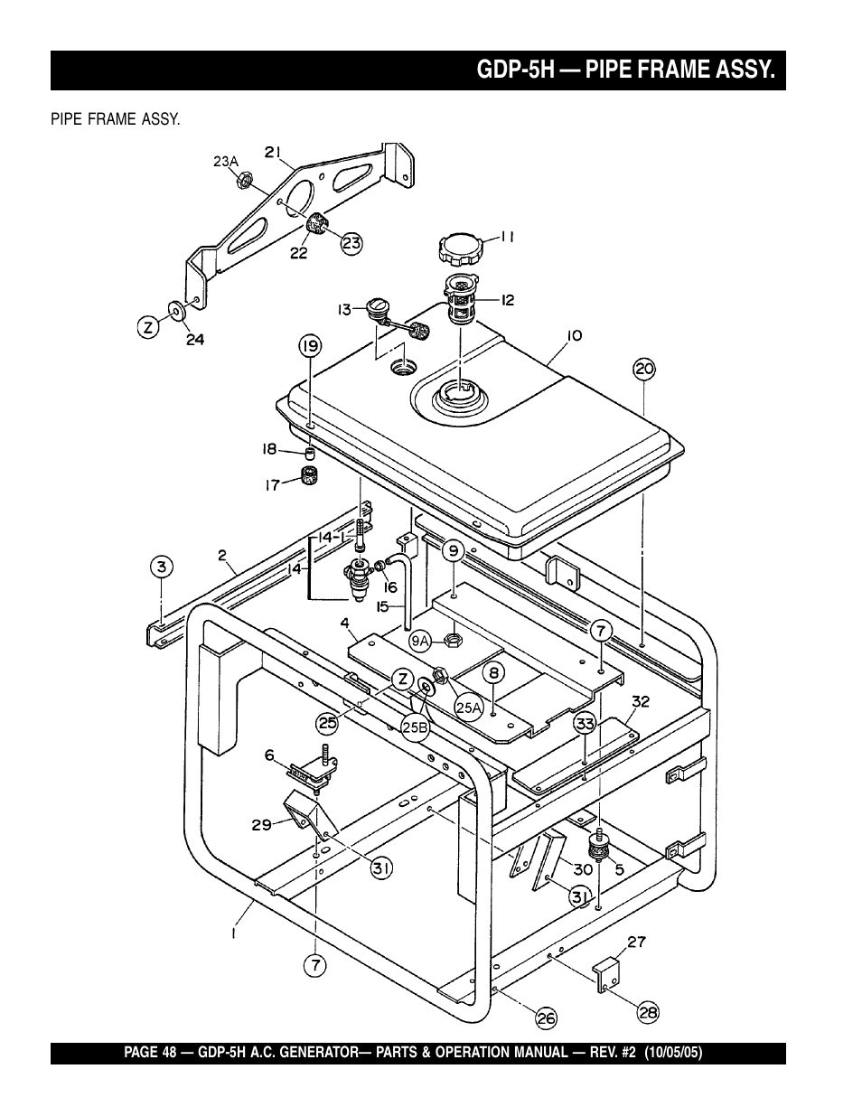 Gdp-5h — pipe frame assy | Multiquip High Cycle Generator GDP-5H User Manual | Page 48 / 82