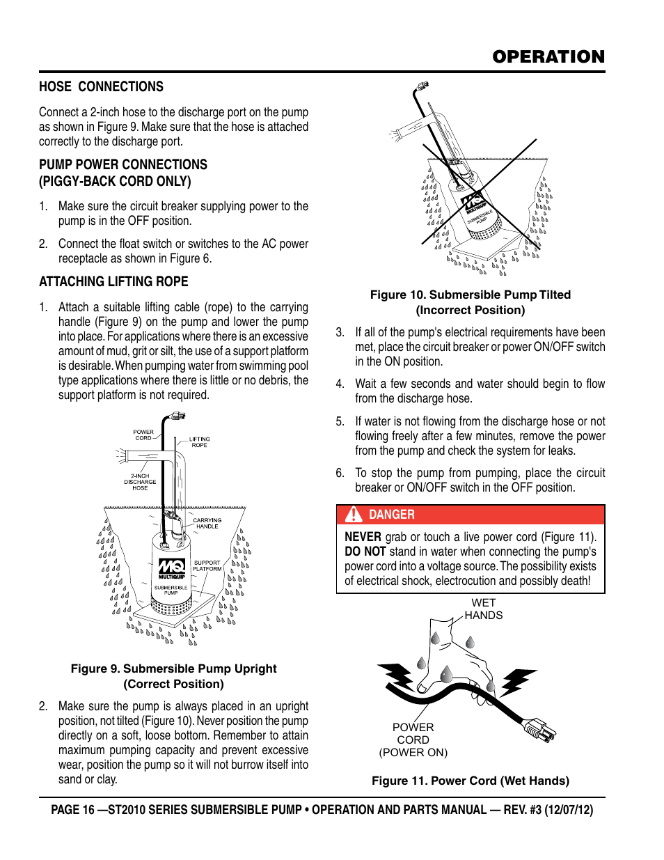 Operation | Multiquip Submersible Pump ST2010 Series User Manual | Page 16 / 38