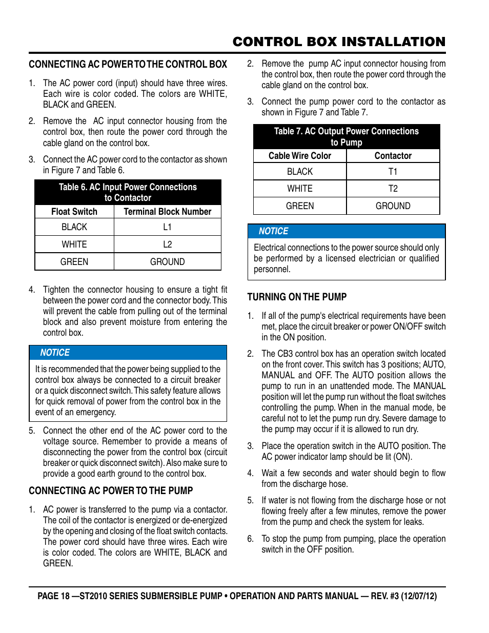 Control box installation | Multiquip Submersible Pump ST2010 Series User Manual | Page 18 / 38